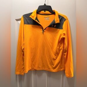 Under Armour Boys YLG Orange Quarter Zip Pullover HeatGear
